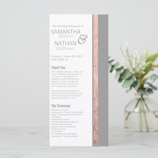 Programme Rose simple  Gold Frame Ardoise gris Mariage (Debout devant)