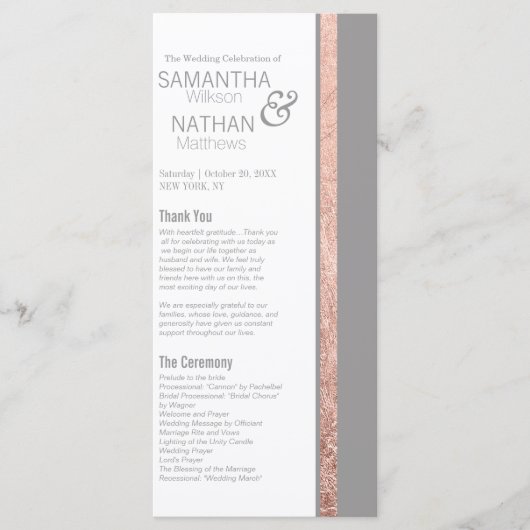 Programme Rose simple Gold Frame Ardoise gris Mariage (Devant)