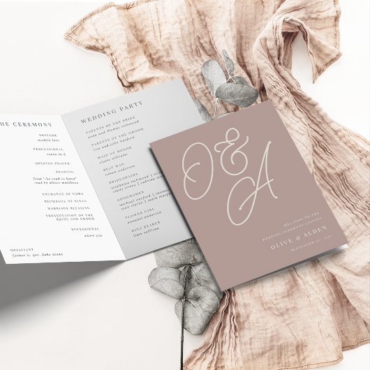 Programme Rose Taupe | Mariage de monogramme de filigrane de