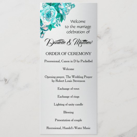 Programme Roses Boho Aqua sur Mariage Silver (Devant)
