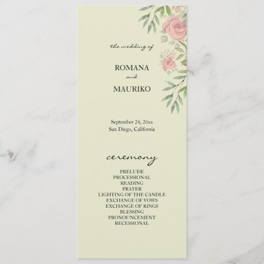 Programme Roses D'Aquarelle Verte Sage Et Blush (Devant)