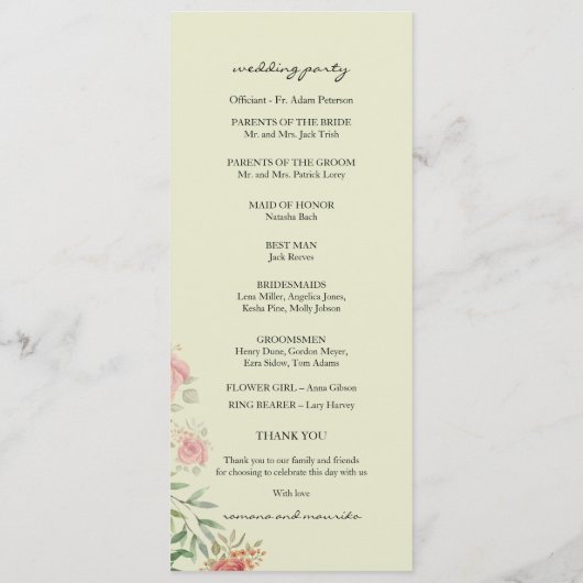 Programme Roses D'Aquarelle Verte Sage Et Blush (Dos)