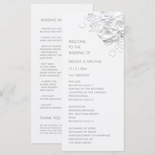 Programme Roses florales 3D blanches (Devant / Derrière)
