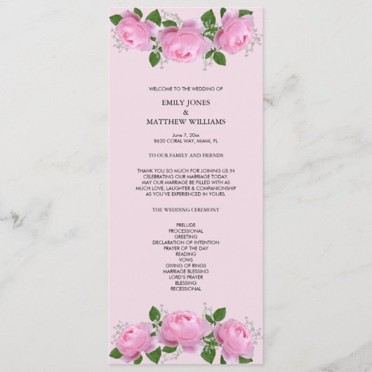 Programme Roses roses parfumées, Cérémonie Mariage (Devant)