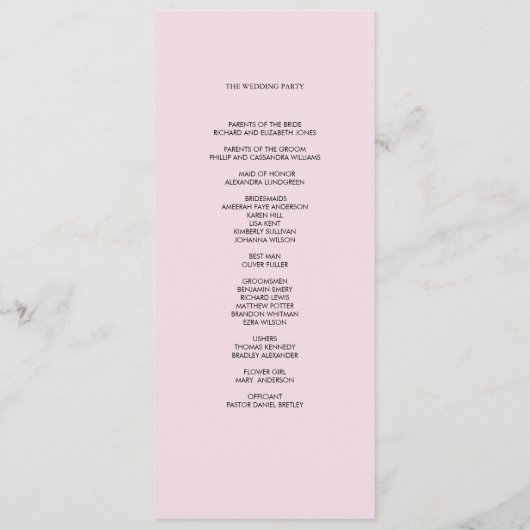 Programme Roses roses parfumées, Cérémonie Mariage (Dos)