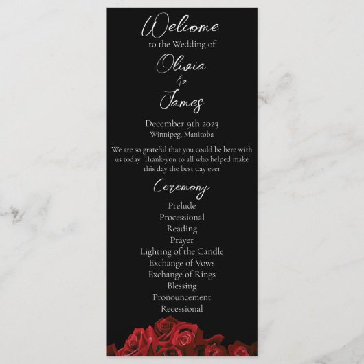 Programme Roses rouges Blanc Black Elegance Mariage intempor (Devant)