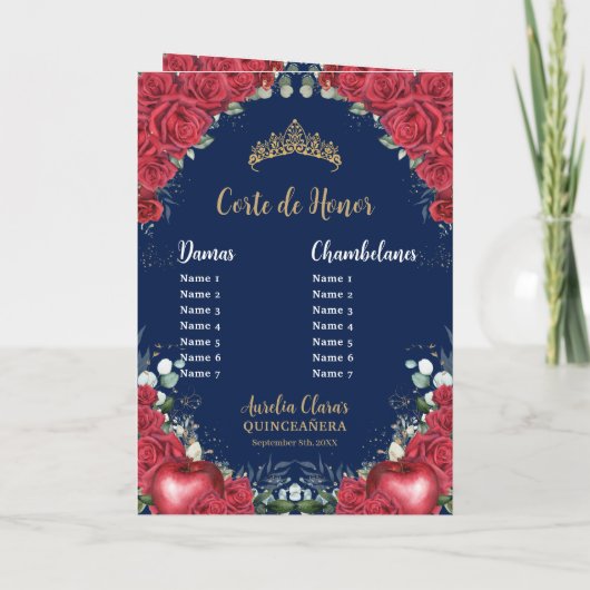 Programme Roses rouges Neige Blanche Quinceañera Ordre des é (Dos)