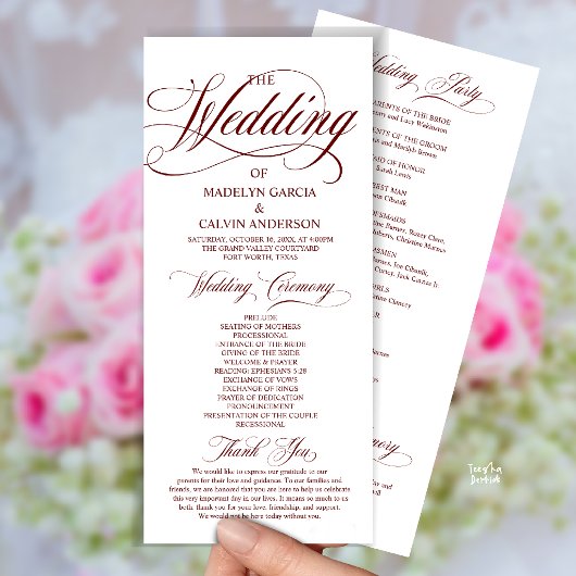 Programme Rouge Bourgogne Moderne Tout En Un Mariage Script