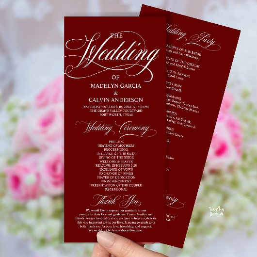 Programme Rouge Bourgogne Moderne Tout En Un Mariage Script