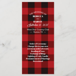 Programme rouge buffle plaid rustique de mariage d'hiver pro
