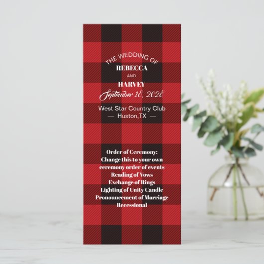 Programme rouge buffle plaid rustique de mariage d'hiver pro (Debout devant)