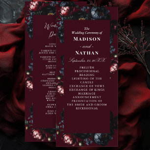 Programme Rouge foncé Moody Romantique noir pivoine Mariage 