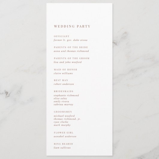 Programme Rouille | Mariage de script manuscrit moderne (Dos)