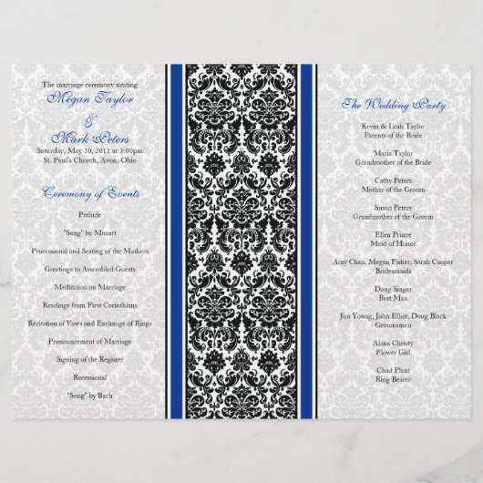 Programme Royal Blue and Black Mariage damassé (Dos)
