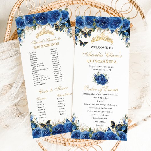 Programme Royal Blue Floral or Quinceañera Ordre des événeme
