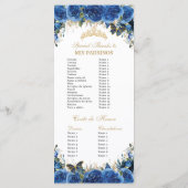 Programme Royal Blue Floral or Quinceañera Ordre des événeme (Dos)