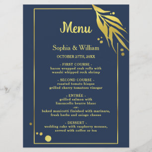 Programme Royal Blue Navy Elegant Botanical Modern Mariage