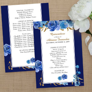 Programme Royal Blue Rose et Elegant Gold Leaf Quinceanera