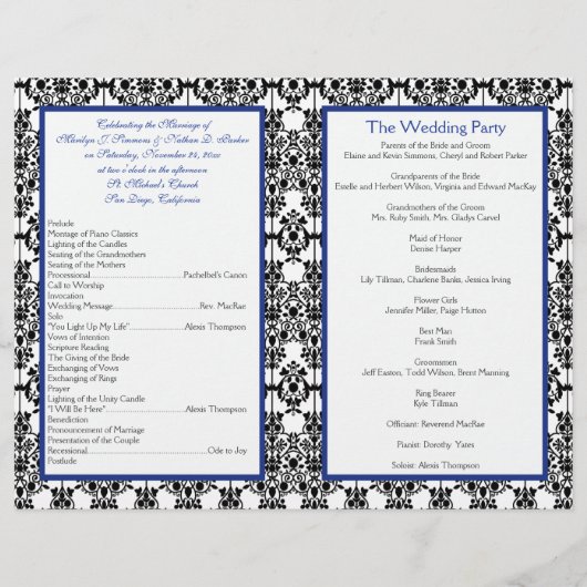 Programme Royal Blue, White, Black Mariage damassé (Dos)