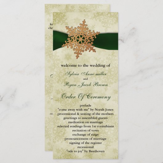 Programme Ruban vert, flocon de neige rustique (Devant / Derrière)