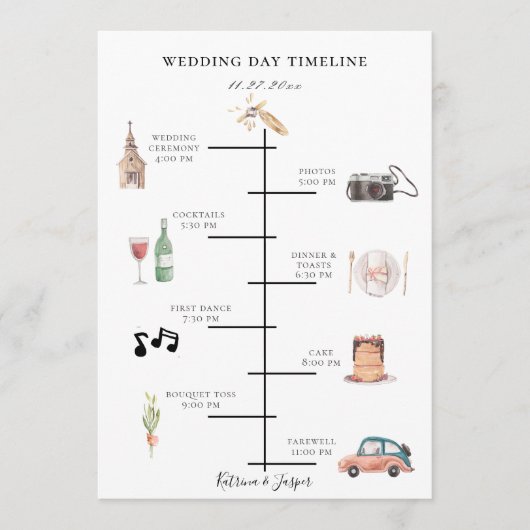 Programme Russe Aquarelle Bourgogne Mariage Timeline (Devant)