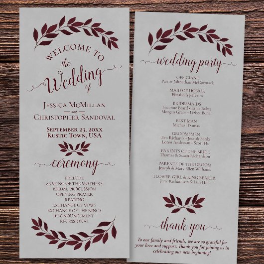 Programme Russe Bourgogne Feuilles d'aquarelle sur Mariage g