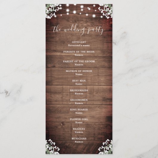 Programme Russe String éclat Mason Jar Mariage (Dos)