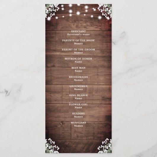 Programme Russe String éclat Mason Jar Mariage (Dos)