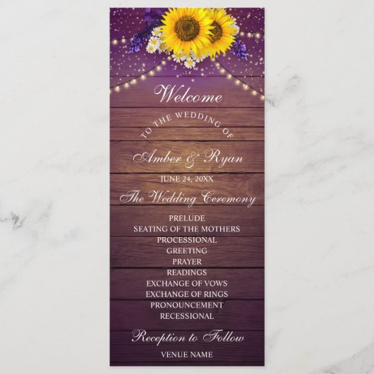 Programme Russe violet Jaune Tournesol Floral Country Grange (Devant)