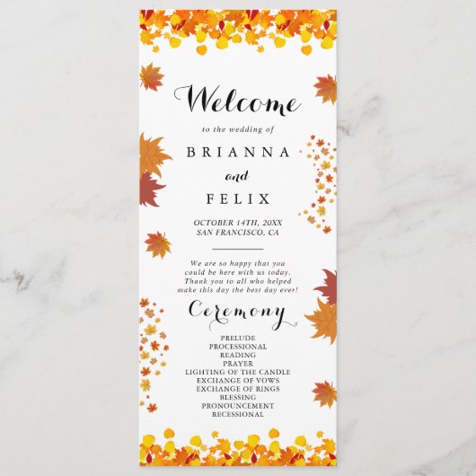 Programme Rustic Autumn Leaves Wedding (Devant)