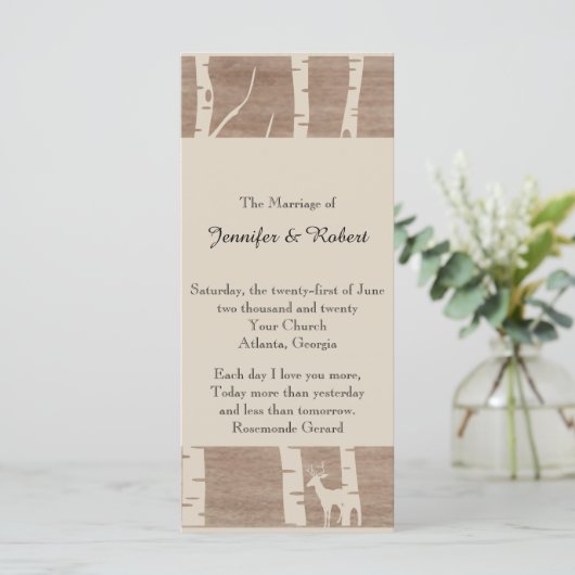 Programme Rustic Birch Trees and Deer Wedding Program (Debout devant)