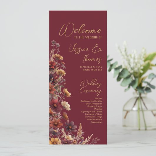Programme Rustic Boho Chic Wildflowers Burgundy Wedding (Debout devant)