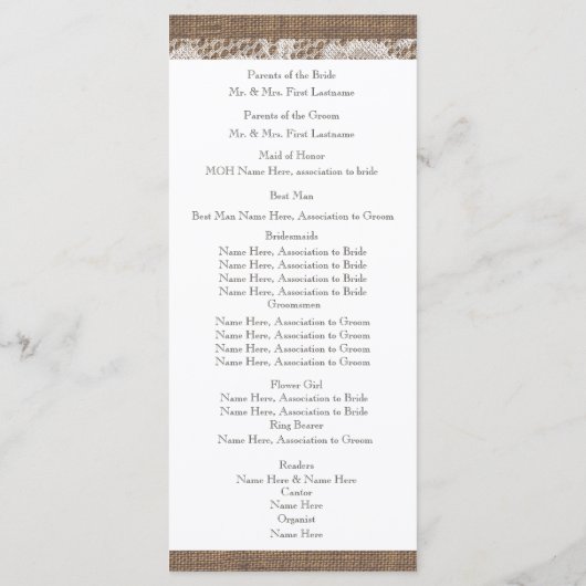 Programme Rustic Burlap and Sunflower Wedding Program (Dos)