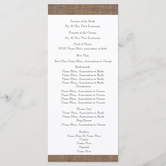 Programme Rustic Burlap et Twine Wedding Program (Dos)
