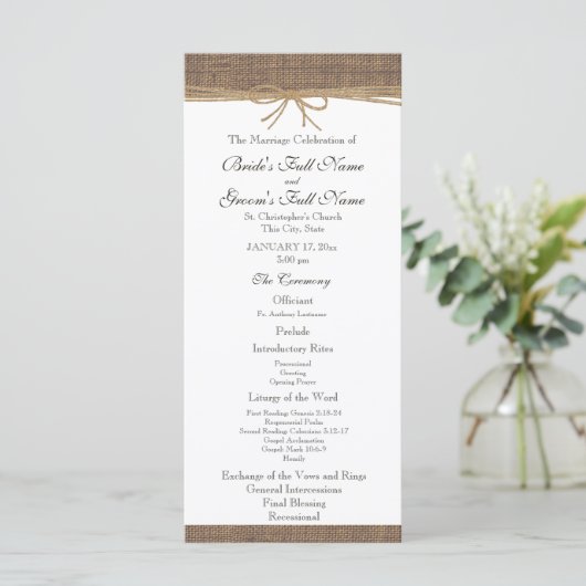 Programme Rustic Burlap et Twine Wedding Program (Debout devant)