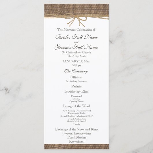 Programme Rustic Burlap et Twine Wedding Program (Devant)