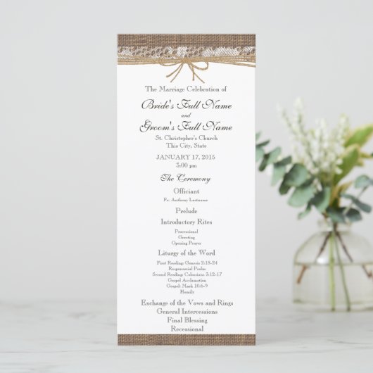Programme Rustic Burlap et Twine Wedding Program (Debout devant)