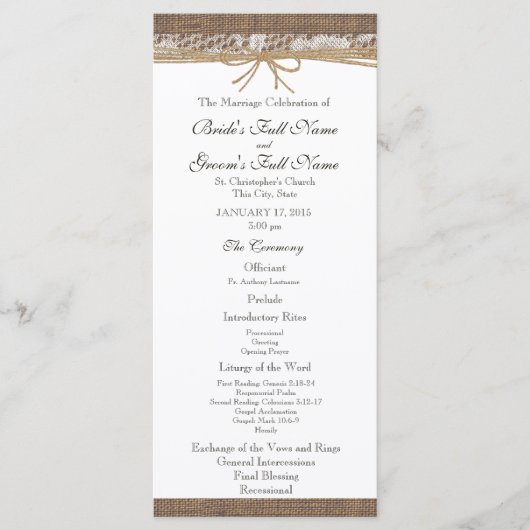 Programme Rustic Burlap et Twine Wedding Program (Devant)