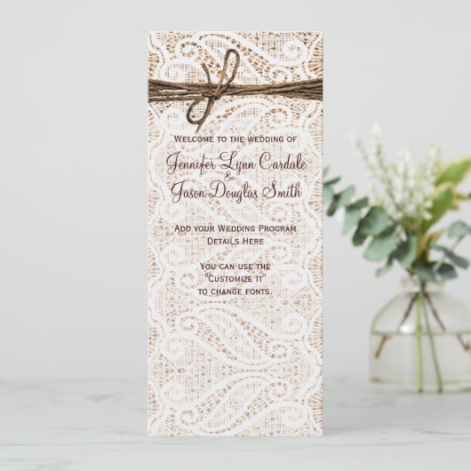 Programme Rustic Burlap Lace Twine Mariage campagnard (Debout devant)