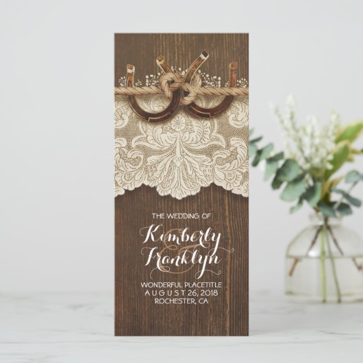 Programme Rustic Country Horseshoes LaceWood Wedding Program (Debout devant)