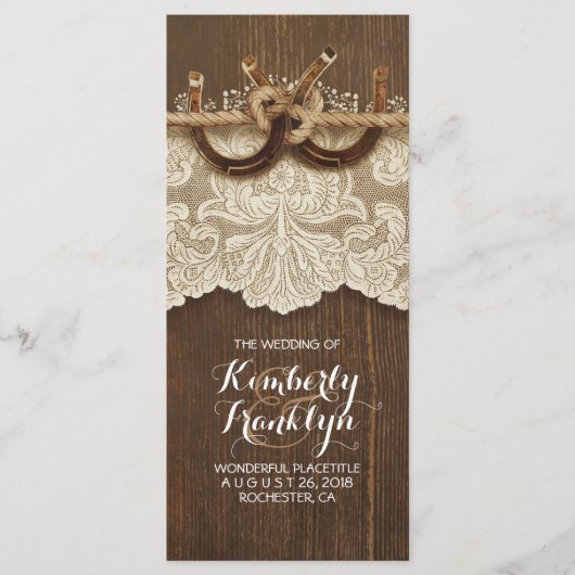 Programme Rustic Country Horseshoes LaceWood Wedding Program (Devant)