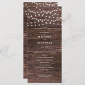 Programme Rustic Dark Wood et String Lights Wedding Programm (Devant / Derrière)