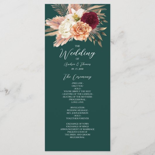Programme Rustic Emerald Green Mariage (Devant)