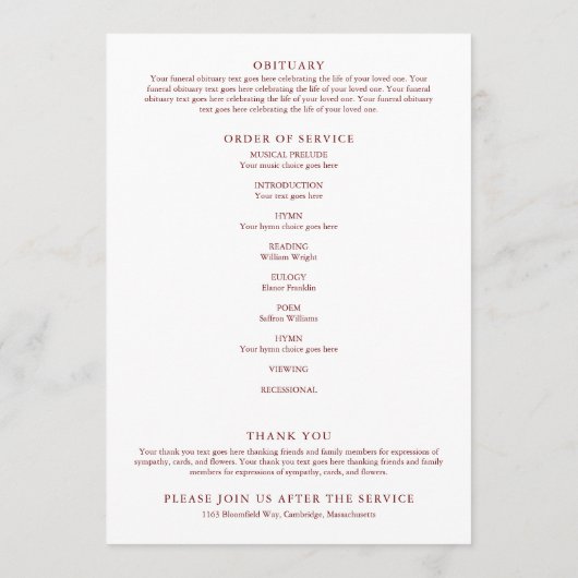 Programme Rustic Fall Memorial Funeral Ordre du service (Dos)