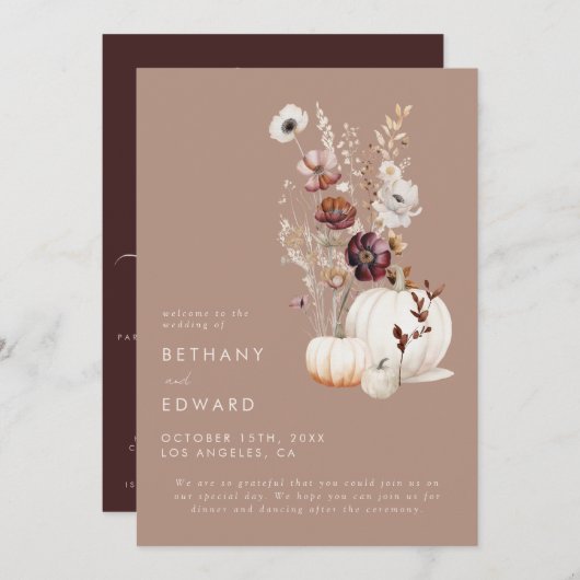 Programme Rustic Fall Taupe Floral Citrouille Mariage (Devant / Derrière)