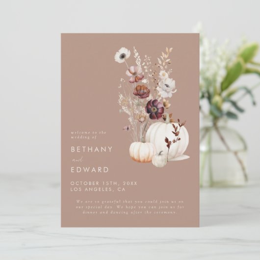 Programme Rustic Fall Taupe Floral Citrouille Mariage (Debout devant)
