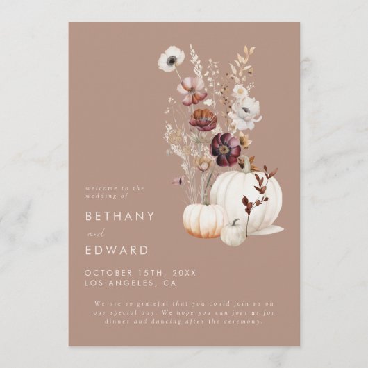 Programme Rustic Fall Taupe Floral Citrouille Mariage (Devant)