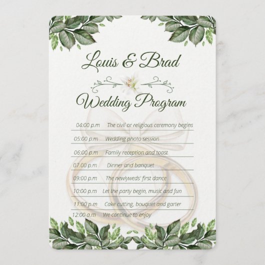 Programme Rustic Forest Greenery Floral Wedding Program Card (Devant)