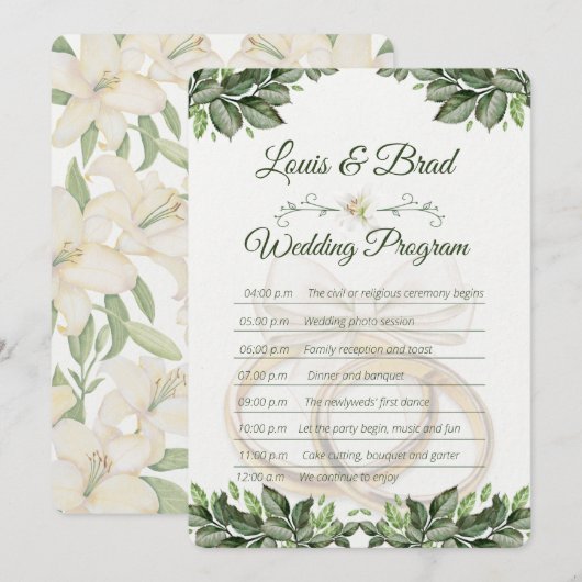 Programme Rustic Forest Greenery Floral Wedding Program Card (Devant / Derrière)