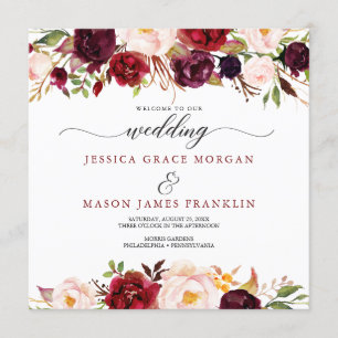 Programme Rustic Marsala Burgundy Wedding Program